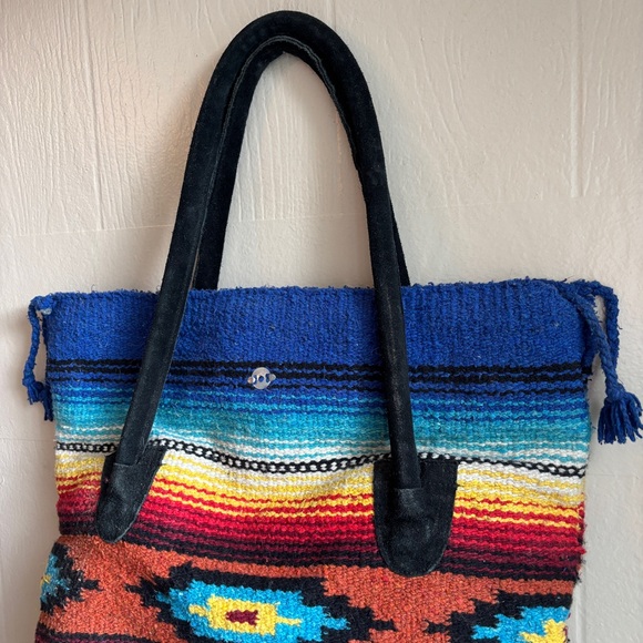 Boho Saddle Blanket Southwestern Printed Monterrey Large Tote Bag Suede Accents - Picture 6 of 15